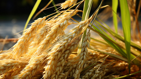 金黄色的长粒稻穗图片