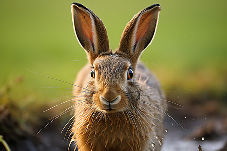 草地上一只棕色的兔子图片