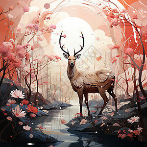 奇幻森林中的鹿背景图片