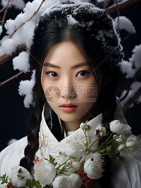 素雅雪景里的女孩图片