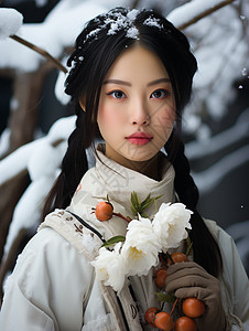 雪中少女冬日的美女背景