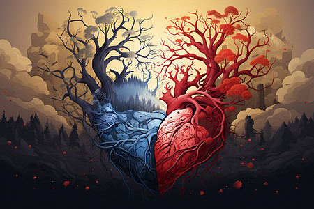 红色的心脏之树背景图片