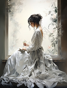 女子穿着白色纱裙图片
