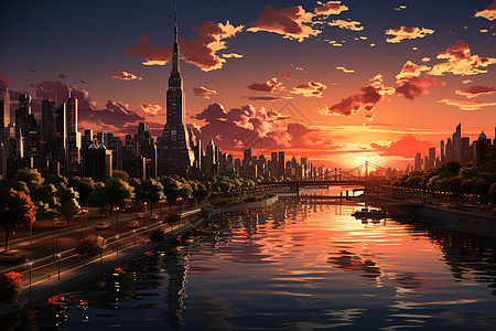 夕阳城市背景图片