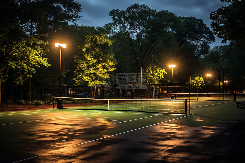 夜晚的网球场图片