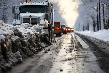 雪地中的卡车行驶图片