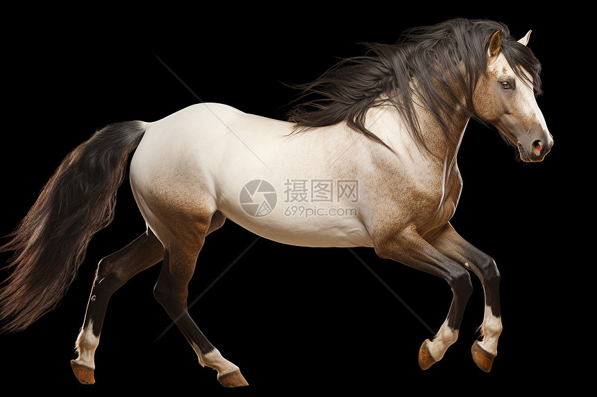 黑色鬃毛的白色马匹图片