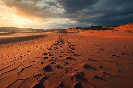 落日下的沙漠背景图片