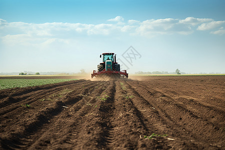 机械耕种农田里正在工作的机器背景