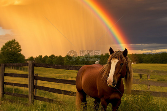 彩虹牧场上的马儿图片