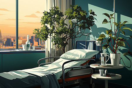 温馨光影下的医院病房背景图片