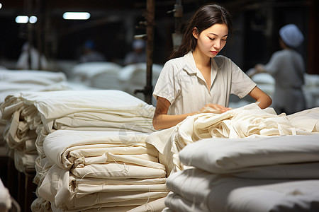 缝纫女工工厂房间中的女工在工作背景