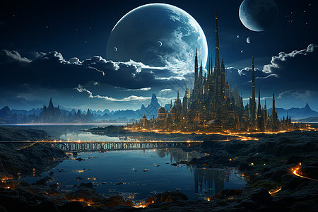 月亮下的未来城市图片