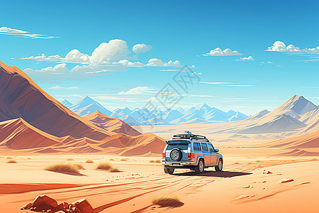 车辆穿行的沙漠图片