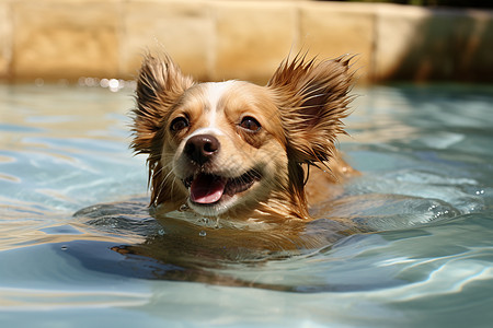 泳池里快乐的小狗图片