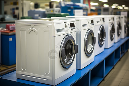家电工厂整齐摆放的洗衣机背景
