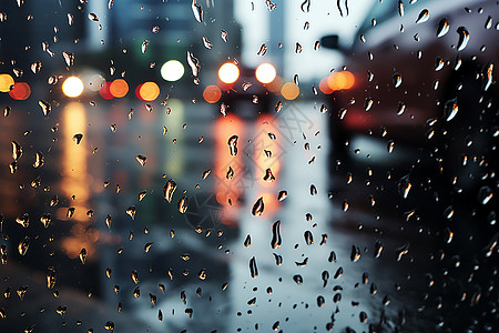 雨中玻璃上飘落着细碎的雨滴图片