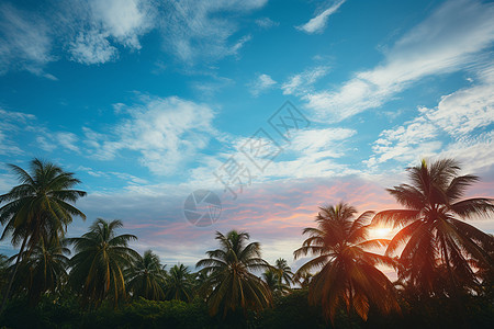 夕阳下的棕榈树背景图片