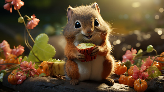 小松鼠啃西瓜图片
