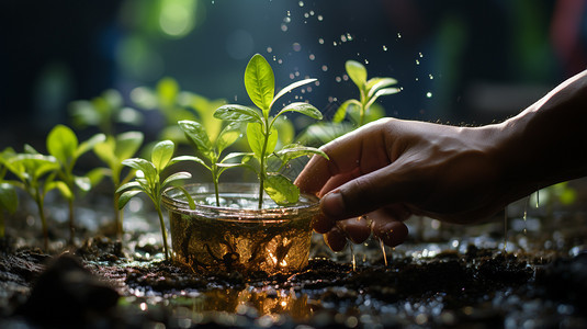 给植物浇水图片