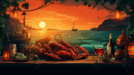 美味的龙虾大餐图片