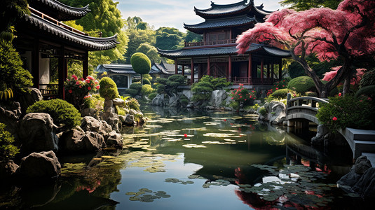 中国著名园林建筑背景图片