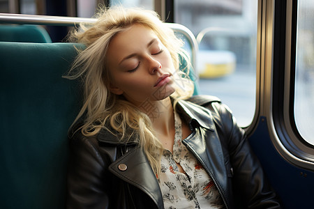 公交车上睡着的女孩图片