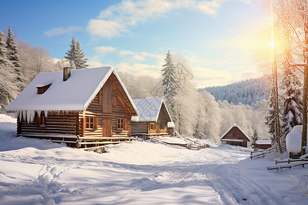 圣诞雪景山屋雪景背景