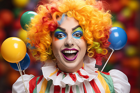 愚人节小丑森林表演节目插画欢乐的小丑与气球背景