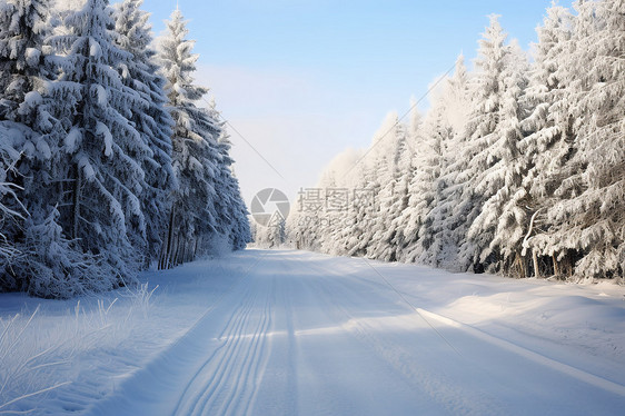 大雪覆盖的马路图片