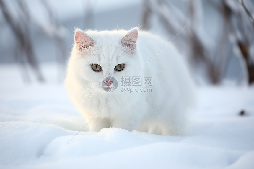 小猫在雪地里玩耍图片