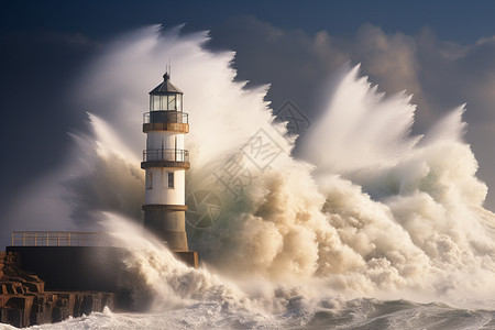 巨浪冲击灯塔图片