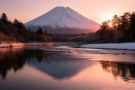 士山与湖泊美景图片