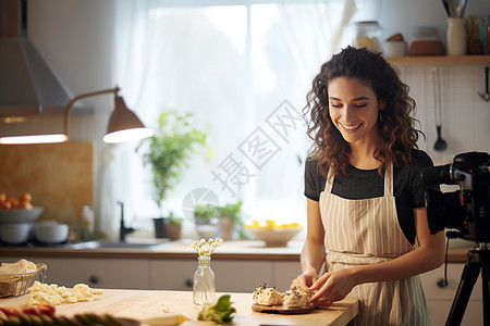 女子在厨房做饭图片