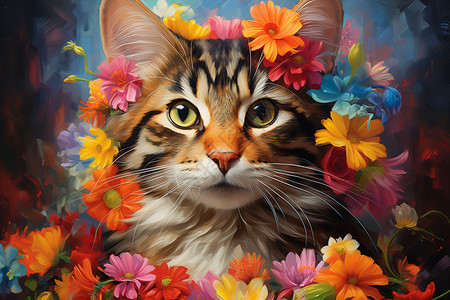 美丽的猫咪和花朵图片
