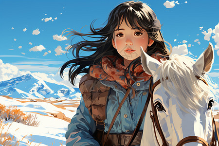 雪山旅行的女孩图片