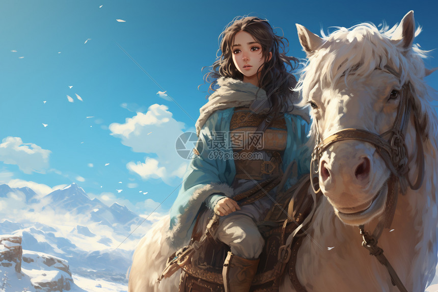 骑马旅行的少女图片