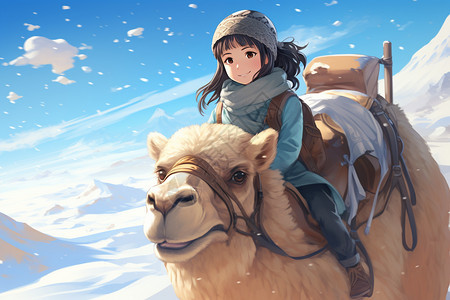 骑着骆驼的少女背景图片