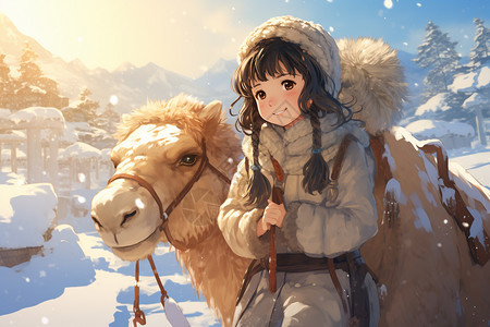 冬日户外的雪景和骆驼图片