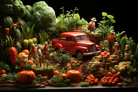 汽车 食物丰收的农业场景设计图片