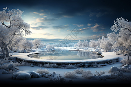森林雪景冬日森林展台背景设计图片