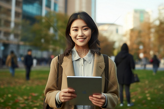 在校园中行走的女大学生图片