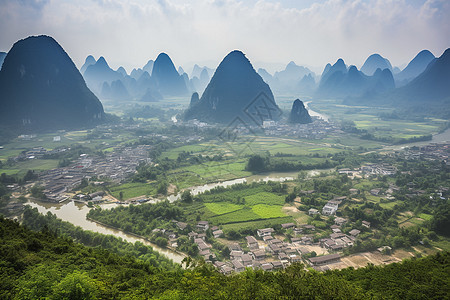 山谷中的建筑物背景图片