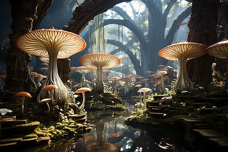 森林中的水晶蘑菇宫图片