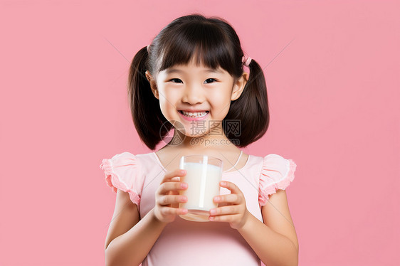 开心女孩微笑畅饮牛奶图片