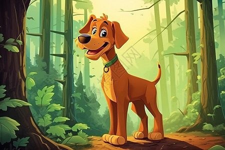 可爱的小狗在森林中探险图片
