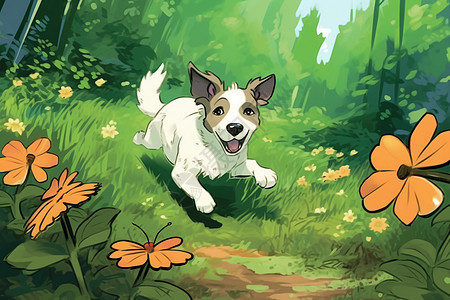 欢乐跑步的卡通狗图片