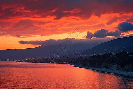 海上夕阳山水风景图片