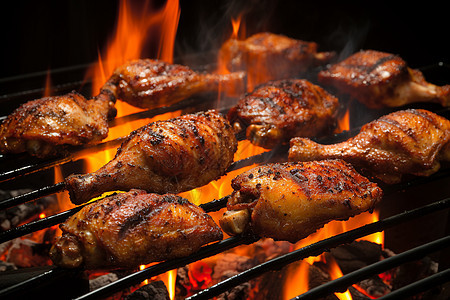 户外烧烤架上的奥尔良鸡腿图片