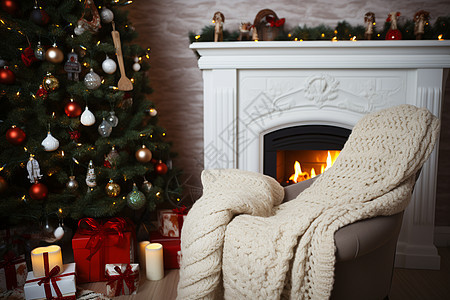 圣诞树与炉火旁的温暖图片